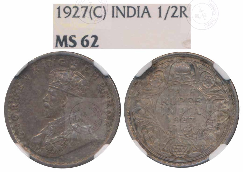 1927 King George V Silver Half Rupee – Calcutta Mint – NGC MS62 – Pridmore 330