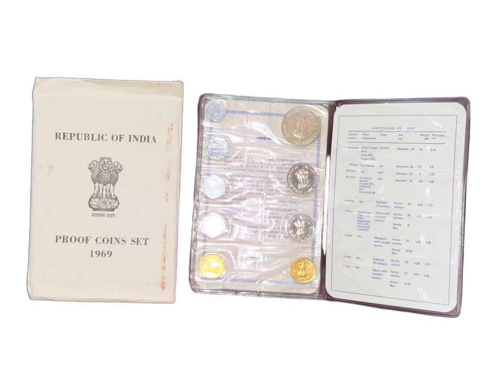 1969 Mahatma Gandhi Birth Centenary Proof Set – 9 Coins | Bombay Mint | Original White Envelope
