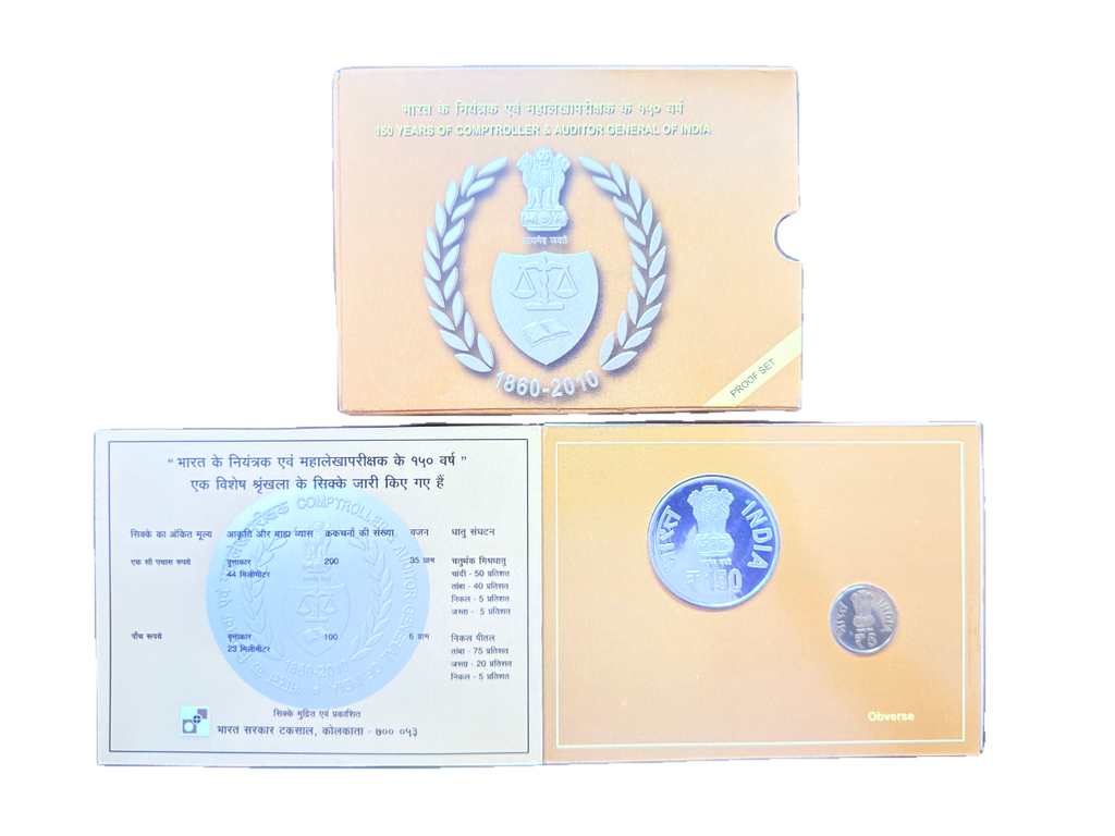 2010 Income Tax 150 Years of Building India Proof Set – ₹150 & ₹5 Coins | Chanakya | Kolkata Mint